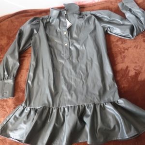 never a wallflower dress everything long sleeve olive green faux leather XS NWT